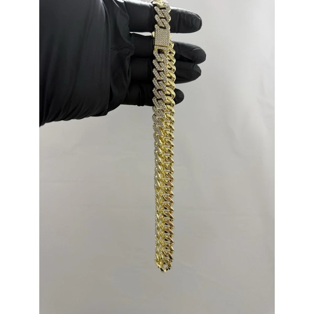 iced out cuban chain crystal vvscz gold over stainless 20inch 14mm water resist
